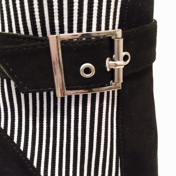 Qupid Black White Faux Suede Point Toe Ankle Pull Up 4" Heel Boots sz 6 - Picture 6 of 11